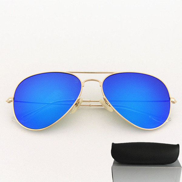 brand designer Matte Gold Frame Blue Mirror Sunglasses Pilot for Men Women UV Protect Sunglasses with Black Box 48 Colors To Choose