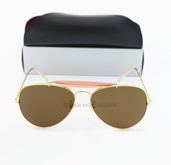 New Arrival Designer Pilot Sunglasses For Men Women outdoors Sun Glasses Eyewear Gold Metal Frame Brown 62mm Glass Lenses With box