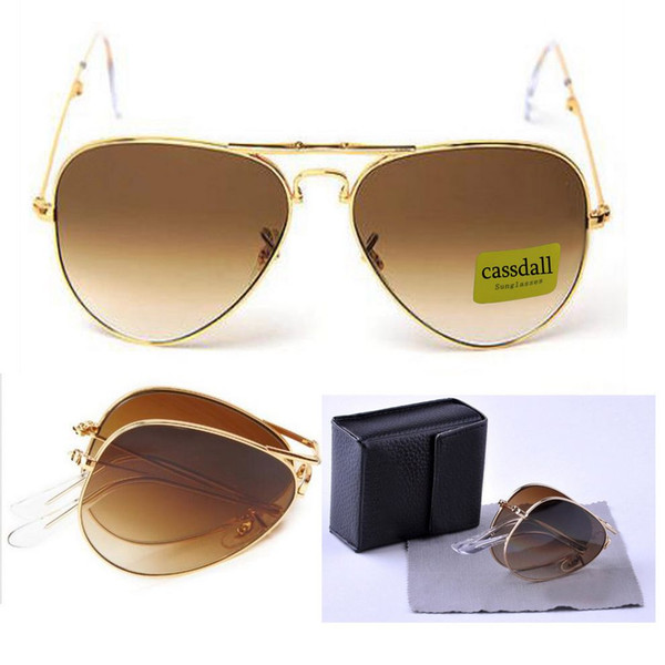 New Mens cassdall Pilot Folding 001 Gold Metal Sunglasses Brown Gradient Lens 58mm Come black Leather box