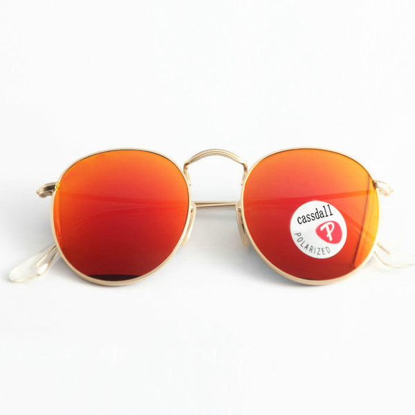 Round Orange Polarized Sunglasses for Men Women UV400 High Quality Retro Style Sunglasses Flash Mirror Glass Lenses 50mm with Free Box