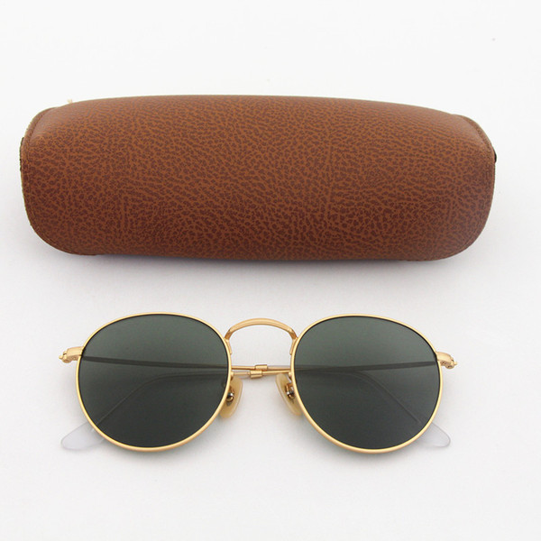 new Round Classic G15 Glass Lens Sunglasses Cassdall Matte Gold Frame Green Women Men Retro Sun Glasses Oculos De Sol UV400 with box