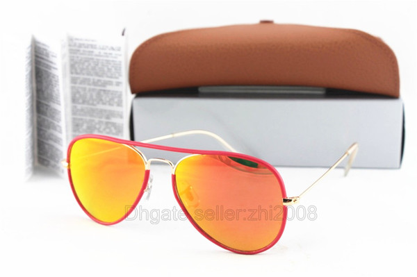 1Pcs High Quality Classic Pilot Sunglasses Sun Glasses Eyewear Cassdall For Mens Womes Full Red Frame Orange Mirror 58mm Glass Lens