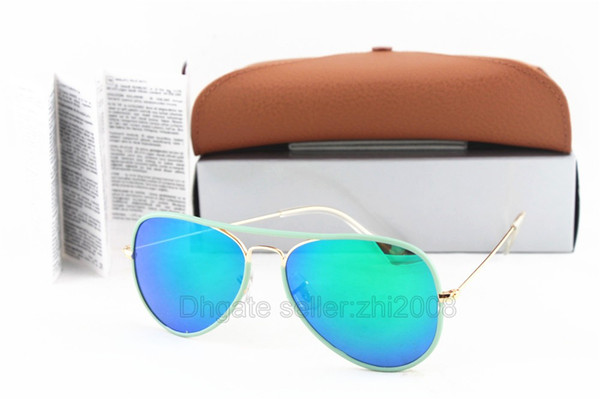 2pcs New high quality men's fashion brand sunglasses gold frame green flash glass lens 58mm UV400 protection free shipping