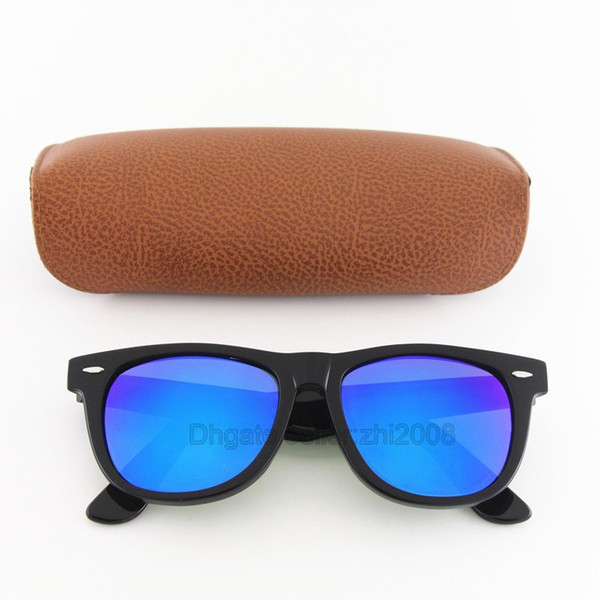 Top Quality Brand Designer New Flash Sunglasses Men Classic Plank Black frame Blue Colorful UV400 sun glasses 54mm Size Lens With Brown Box