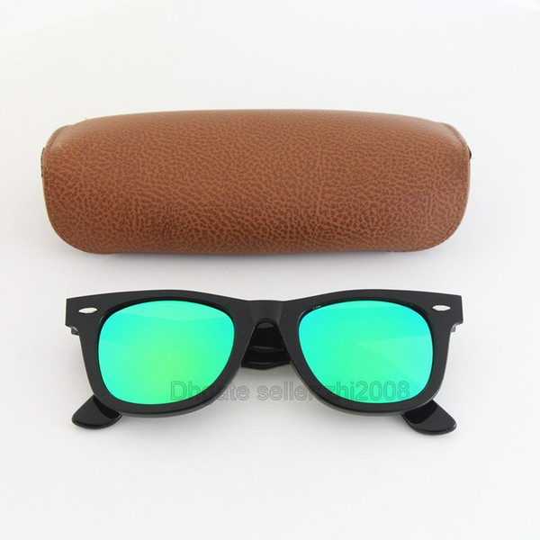 Wholesale Price Top Quality Men Women Brand Designer Fashion Black Metal Hinge Green Sun glasses UV400 Mirror lens With Brown Box