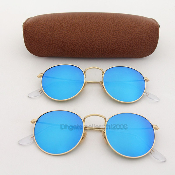 1pcs Brand Designer Round Gold Metal Frame Sunglasses Style Sun glasses Cassdall for Men Women Sunglass Flash Mirror Lenses 50mm with Box