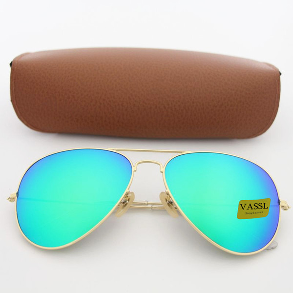 1pcs designer brand new classic pilot sunglasses fashion women sun glasses vassl uv400 matte gold frame green mirror 58mm lens with box