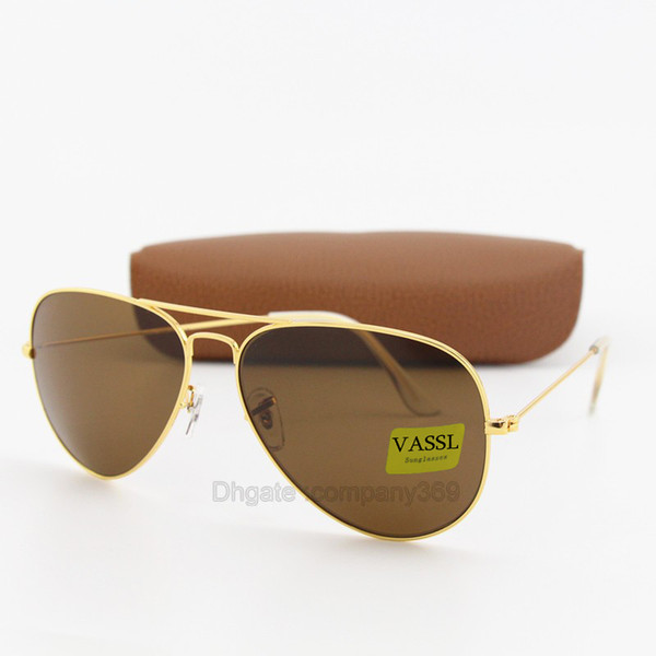 1pcs High quality Vassl Men Women Designer Classic Pilot Sunglasses Sun Glasses Gold Frame Brown 58mm and 6mm lens Eyewear Come With Box