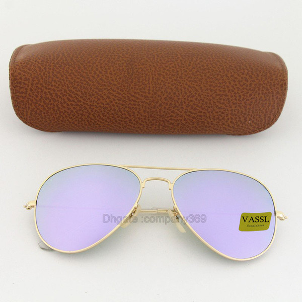 2pcs Best Quality Matte Gold Metal Frame Purple lens Brand Sunglasses Men Women Pilot UV400 Vassl Designer Sun Glasses 58mm Come box