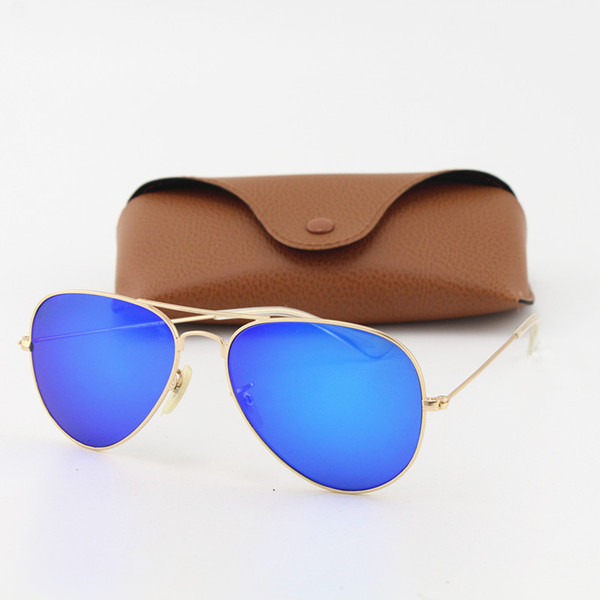 1pcs High Quality Designer Pilot Fashion Sunglasses For Men Women Brand Vassl Sun Glasses Matte Gold Frame Blue Mirror 58mm with Brown Box