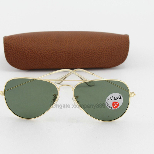 Brand Designer Polarized Sunglasses Classic Gold Frame Green Resin Lens Men Sun Glasses Vassl 58/62mm Lens For Choose with Brown box