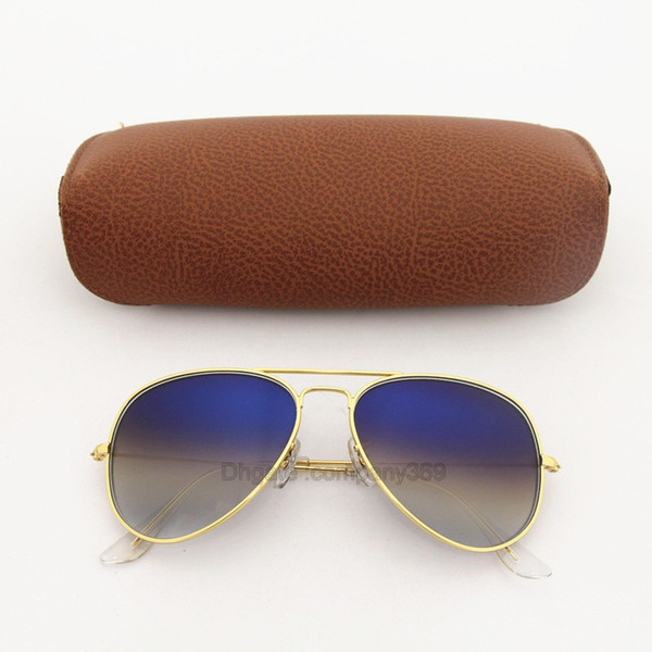 High Quality Mens Womens Gradient Pilot Sunglasses Eyewear Designer Vassl Sun Glasses Gold Frame Blue Glass Lenses With Brown Cases