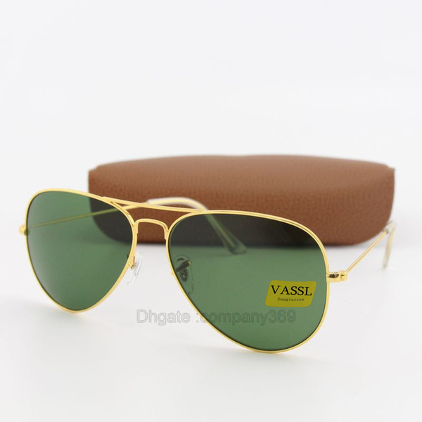 10pcs New Arrival Designer Pilot Sunglasses For Men Women Sun Glasses Eyewear Gold Metal Frame Green 58mm UV400 Glass Lenses With Case