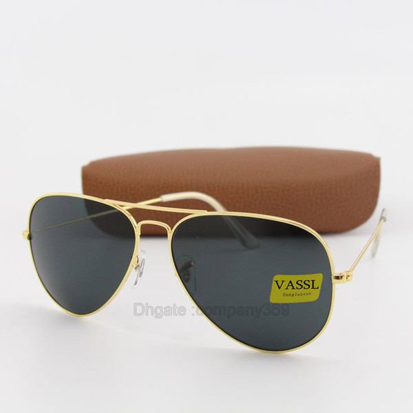 1pcs Brand Unisex Vassl Gold Metal Frame Pilot Sunglasses Black Lens Vintage Eyewear Accessories Sun Glasses For Men/Women 58mm come box