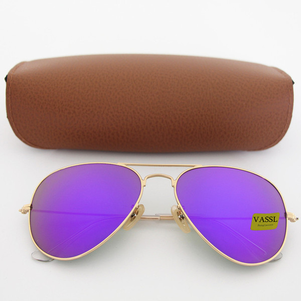 5pcs High Quality Sunglasses Vassl Brand Designer Fashion Mens Luxury Gold Metal Frame Purple Glasses 58mm Lens Classic Sun glasses With Box