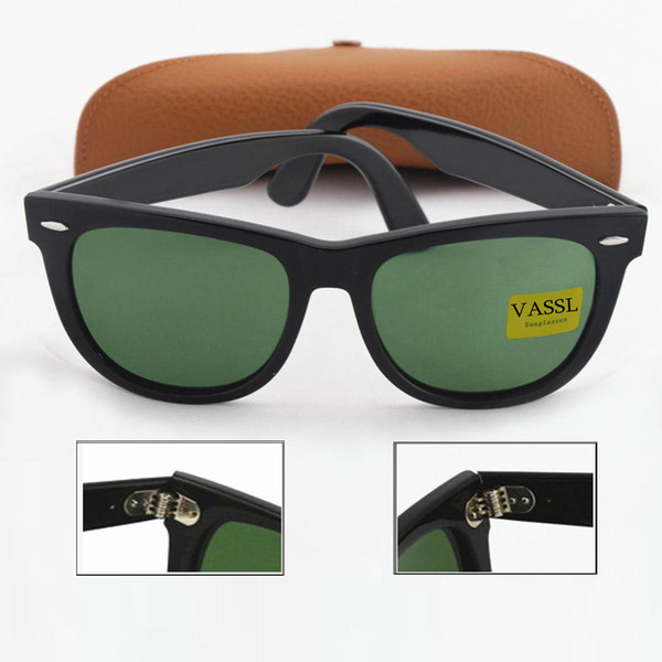 High Quality Men Women Classic Vassl Bright Black Square 54mm Sunglasses Glass Lens Sun Glass 901 style come brown box