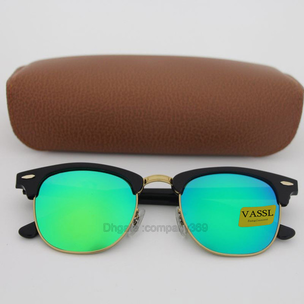 1pcs wholesale Price Vassl top quality 51mm half frame designer green mirror sunglasses Womens Mens UV400 mirror sunglasses with box