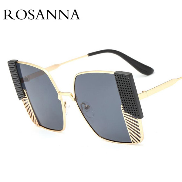 ROSANNA 2018 Fashion Ladie Square Sunglasses Women Brand Designer Metal Frame Big Size Frame Sun Glasses for Female Gradient Lens UV400