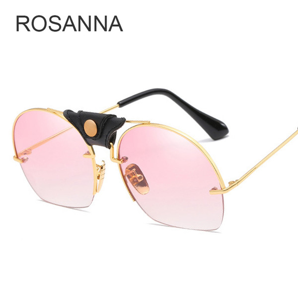 ROSANNA Oversized Transparent Half Frame Sunglasses Women Brand Designer Rimless Circular Frame Clear Gradient Color Sun Glasses Lady shades