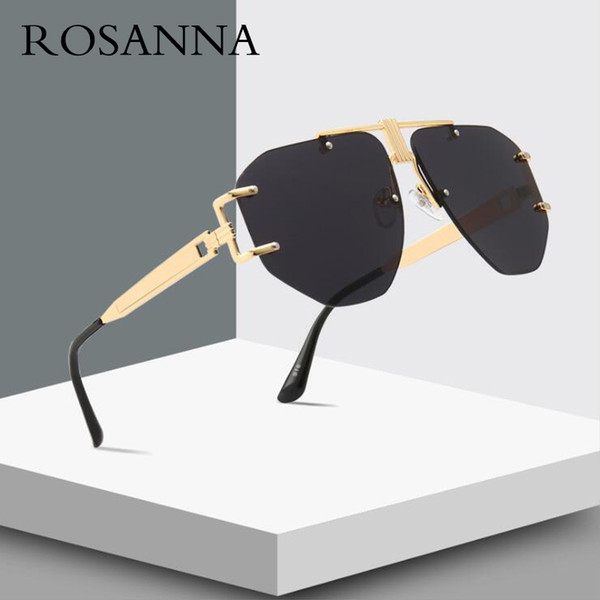 ROSANNA Oversized Sunglasses Women Square Metal Big Frame Side Shields Sun glasses Male Female Vintage Rimless Shade Eyewear