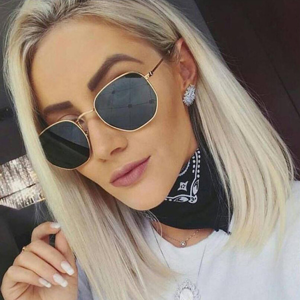 Polygon Clear Square Sunglasses Women Fashion Brand Design Lady Vintage Metal Small Frame Plain Sun Glasses UV400 YW039