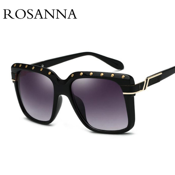 ROSANNA 2018 sexy Luxury oversized rivet Sunglasses Women Retro Brand Designer Large Square Sun Glasses Female vintage glasses UV400