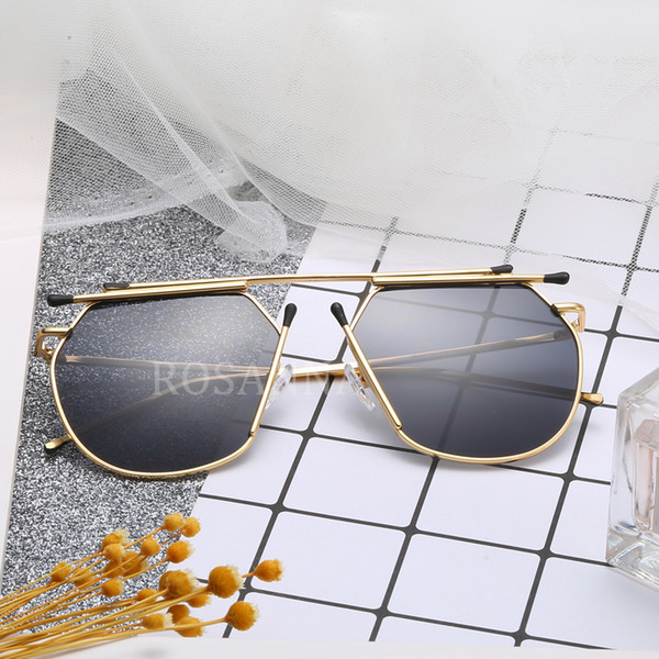 ROSANNA 2018 Women Flat Top Sunglasses Ladies Alloy Matches Decorate Sunglasses UV400 Polygon Womans Sunglasses High Brand