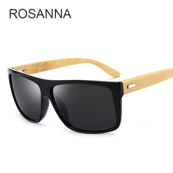 ROSANNA Fashion Bamboo Sunglasses Men Polarized Women Black Sunglass Male UV400 Sun Glasses Driver Goggles Wooden Eyewear Shades