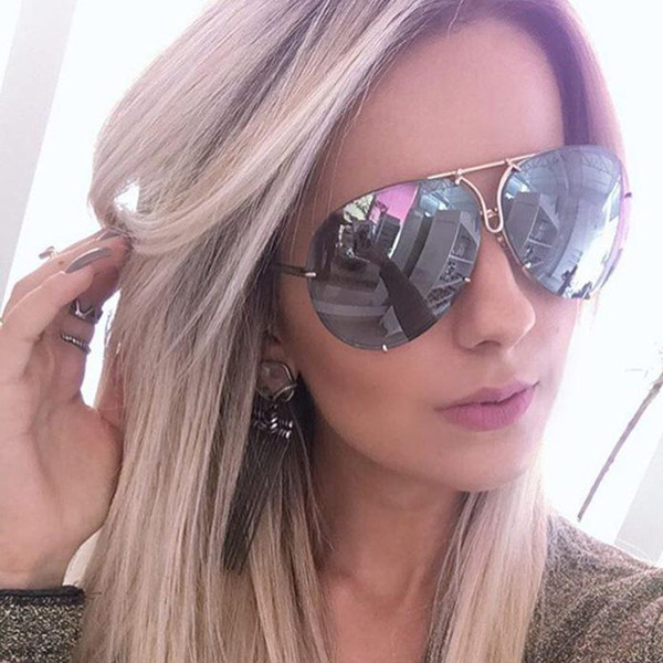 ROSANNA Oversized Pilot Sunglasses Women UV400 Retro Brand Designer Big Frame Reflective Mirror Sun Glasses For Female Ladies Eyewear