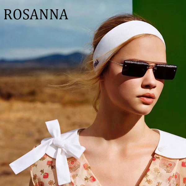 ROSANNA Retro Crystal Sunglasses Women Rimless Square Sun Glasses Men Brand Designer Shinning Lens Shades Sun Glasses Female Eyewear