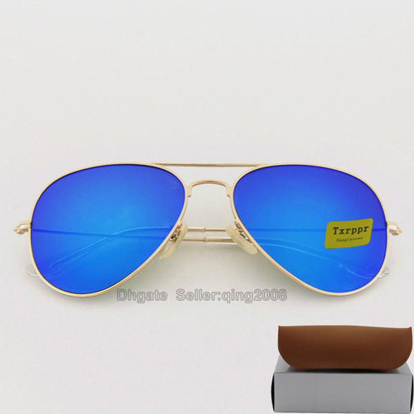 High quality Txrppr Blue Colorful lens pilot Fashion Sunglasses For Men and Women Brand designer Sport Sun glasses 58mm come box