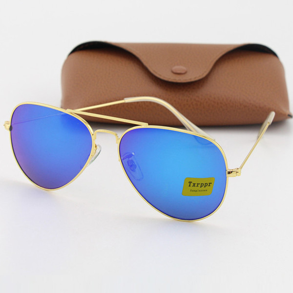 Best quality Brand Designer Fashion Txrppr Gold Frame Blue Mirror Pilot Sunglasses For Men and Women UV400 Sport Sun glasses With box