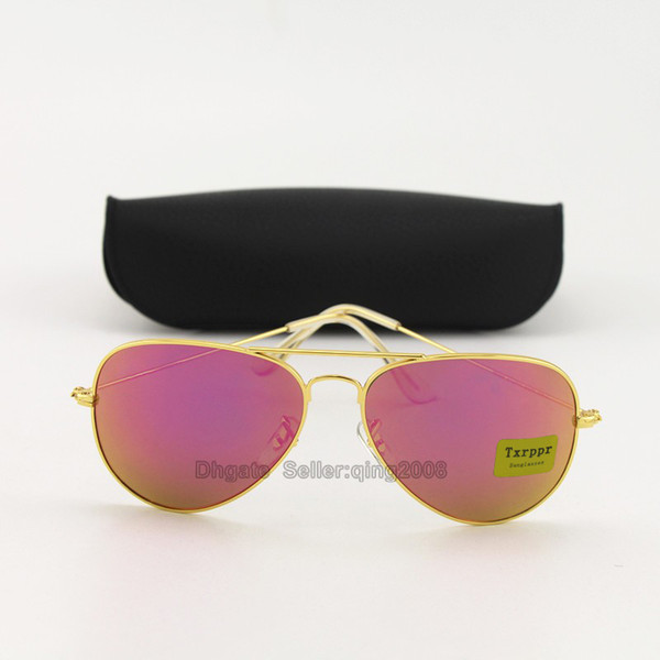 1pcs Classic High Quality Brand Designer Fashion Sunglasses For Men and Women Txrppr Gold/Purple Pilot Sun Glasses With Box and Case