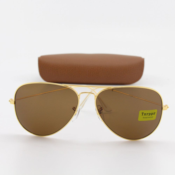 50pcs Brand Fashion Txrppr Pilot Men Women Unisex Classic Sunglasses Gold frame Brown Glass 58mm Len Glasses Eyewear for Driving come Box