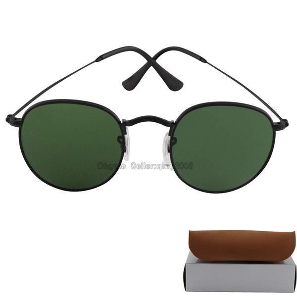 1pcs Classic Round Sunglasses For Men Women Txrppr Brand designer Black frame green glass lens Vintage sun glasses Sport glasses With box