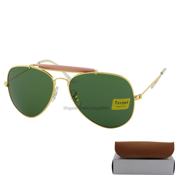 5pcs Fashion Txrppr Men Women Designer Pilot Sunglasses Sun Glasses Gold Metal Frame Green Glass Lenses 62mm UV400 Protection Boxes Case