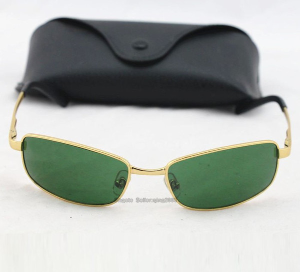 1pcs New Classic Sunglasses Designer 3194 Brand Mens Womens Sun Glasses Eyewear Gold Metal Green Lagre Glass Lenses come Brown Case