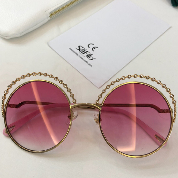 Luxury Vintage Round Sunglasses Women Brand Design Famous Brand Women Sunglasses Pink White and Black Frame with Original Box