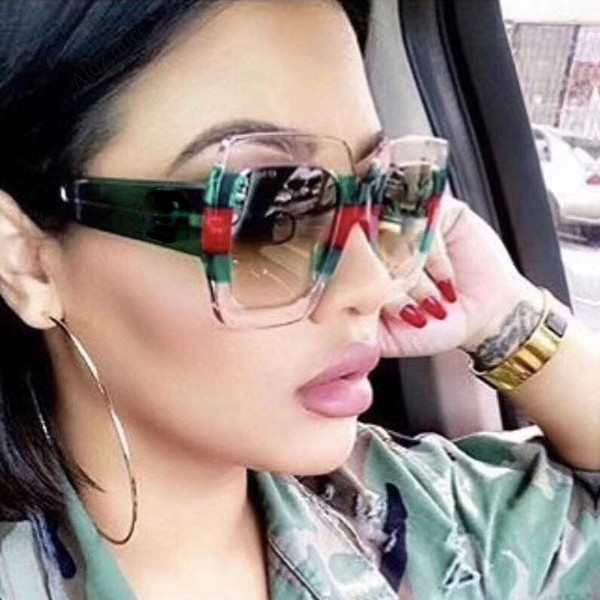 OEC CPO2019 Fashion Brand Italy Oversized Square Sunglasses Women Retro Fashion Designer Big Frame Sun Glasses Female Pink Green oculos L153