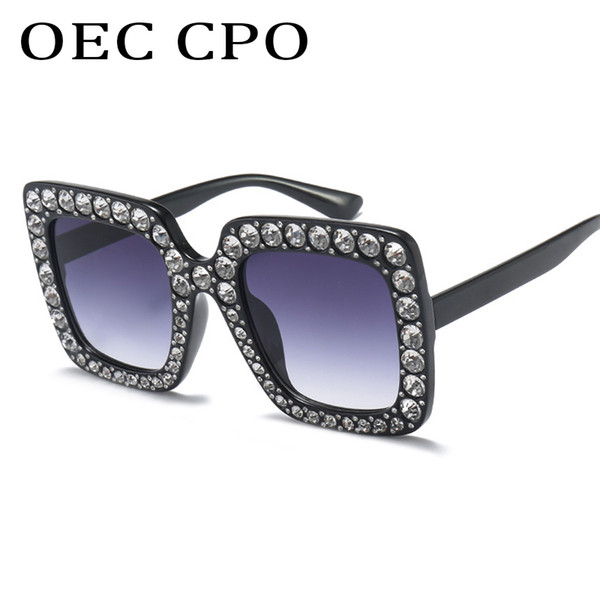 OEC CPO New Women Brand Designer Crystal Square Sunglasses Mirror Retro Diamonds Sunglasses Shades Sun Glasses UV400 L60