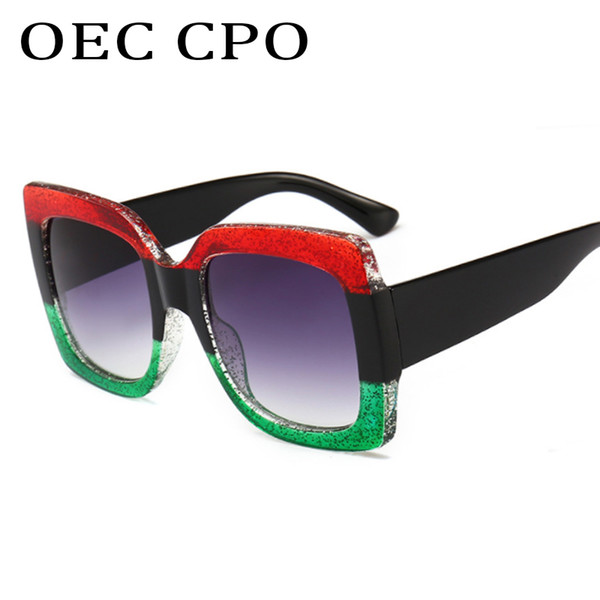 OEC CPO New Colour Crystal Sunglasses Women Mirror Sexy Big Frame Sunglasses Red Green Brand Design Square UV400L133