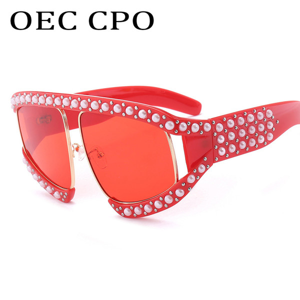 OEC CPO Fashion Brand Pilot Sunglasses Women Men Oversized Pearl Frame Sun Glasses Retro Big Goggle Eyewear For Female Brand Designer L157