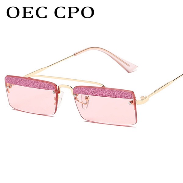 OEC CPO Retro Crystal Sunglasses Women Rimless Square Sun Glasses M en Brand Designer Shinning Lens Shades Sun Glasses Female Eyewear L192