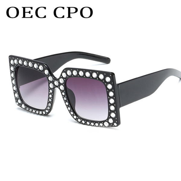 OEC CPO New Women Brand Design Crystal Square Sunglasses Mirror Retro Diamonds Sun Glasses Female Shades Sun Glasses UV400 L52