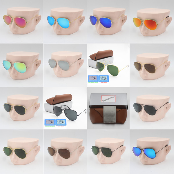 1pcs designer brand new classic pilot sunglasses fashion women sun glasses UV400 gold frame green mirror 58mm lens with box