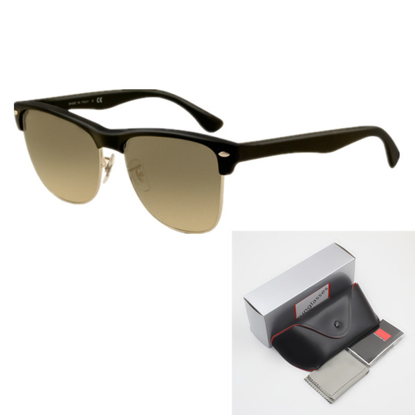 New high quality fashion retro designer male lady ray brand sunglasses golden frame brown glass lens UV400 protection black case