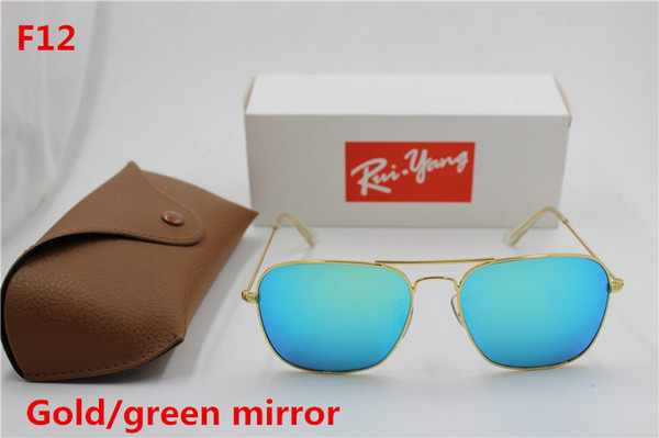 1pcs New High quality fashion designer raYang square sunglasses metal frame green mirror lens UV400 protection brown box.