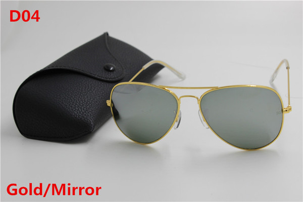 Hot high quality fashion brand designer men's vintage sunglasses gold frame mirror 62mm glass lens UV400 protection black case