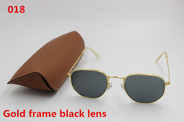 Hot 1pcs new high quality fashion vintage hexagon irregular yxvaxl sunglasses golden frame black glass lens UV400 protected brown case