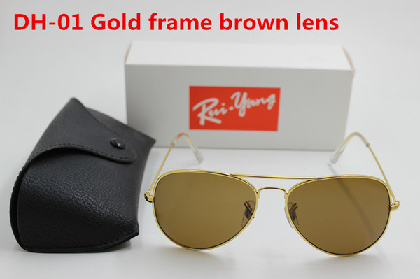 New high quality fashion designer men and women Pilot sunglasses gold frame brown 58mm lens UV400 protection black case.